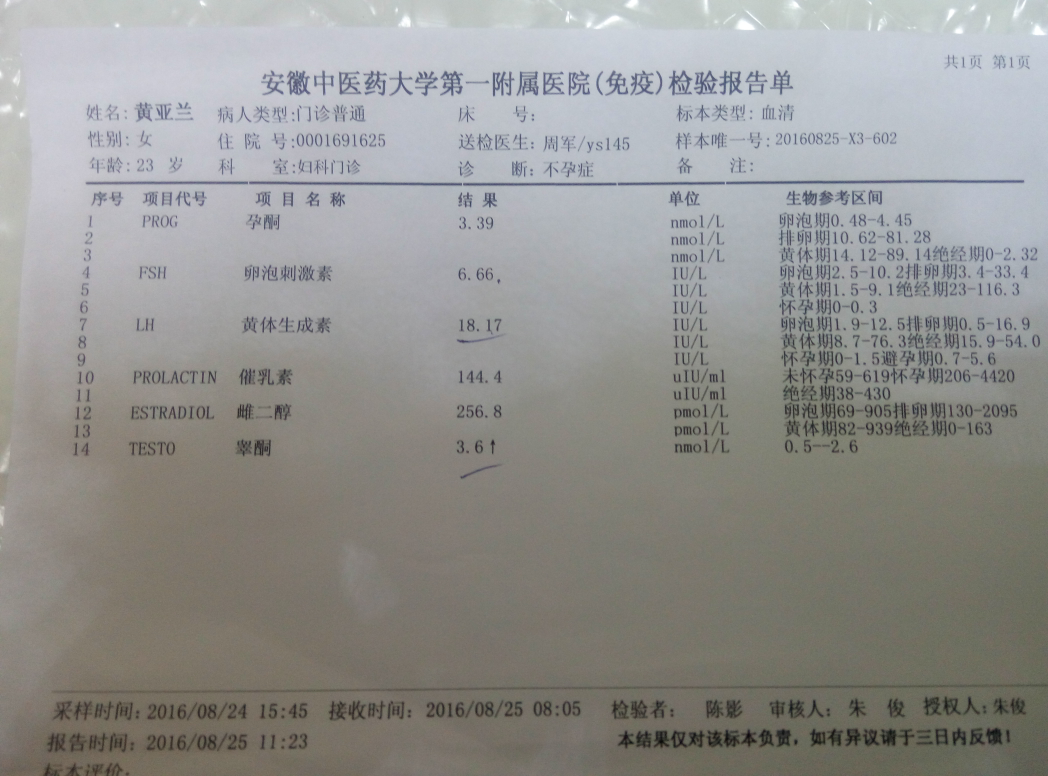 今天去医院拿的性激素报告