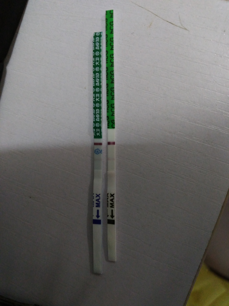 看到有印没有?两个试纸都用同一杯尿.