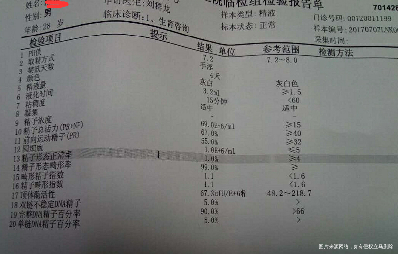 胎停两次,先生做的精液检查,