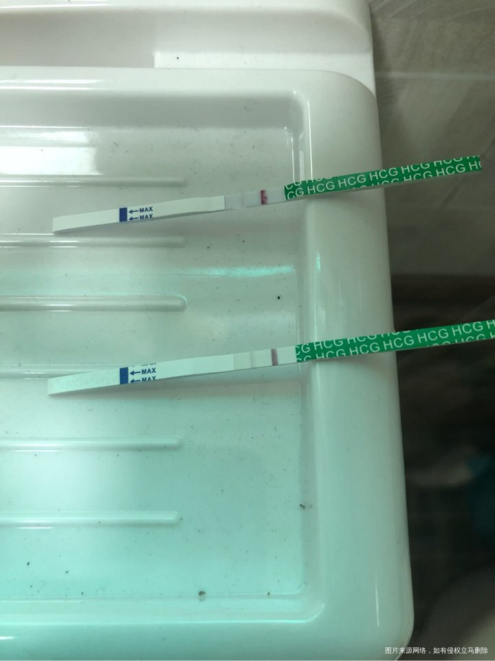 看到粉了吗,第八天,第九天的。自己验的时候没看到后来不死心过了一个小时又拿来看。...