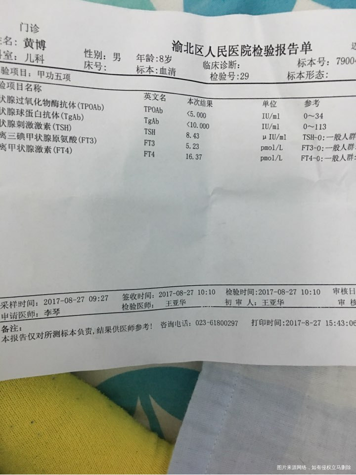 请求医生帮忙看看我儿子的甲功五项检查单