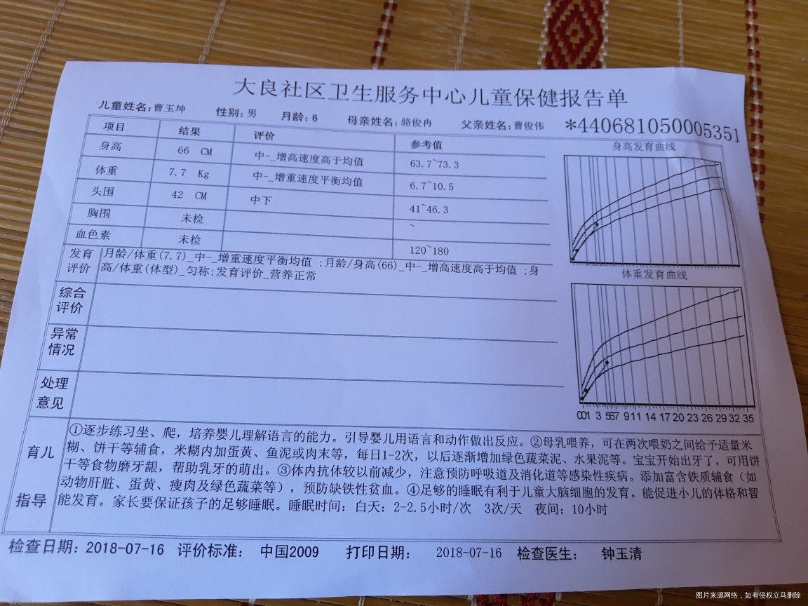 这是宝宝6个月做的体检,医生帮你看看验血和身体发育正常不?