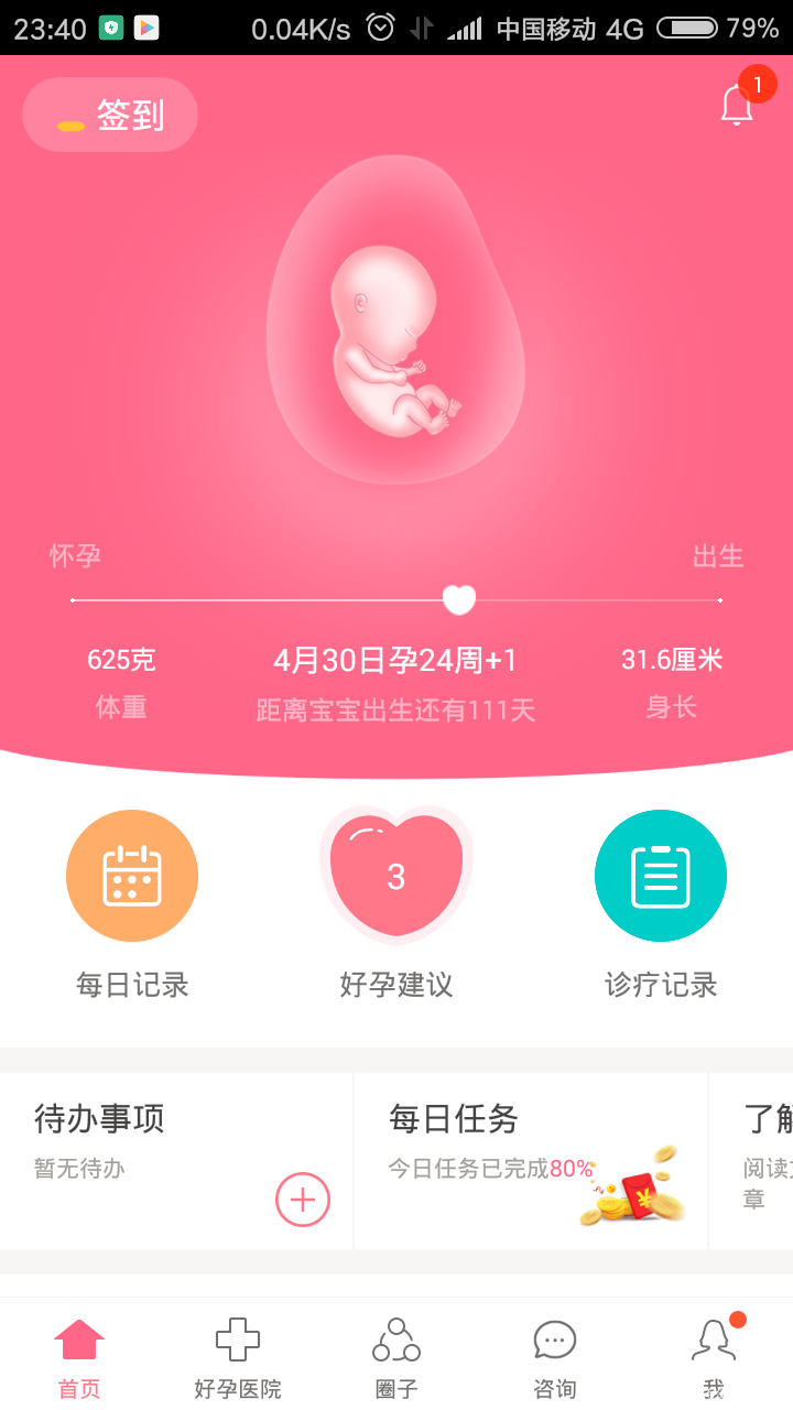 今天24周,六个月了。但是因为自身身体原因,妈妈不敢活动太多哦!正值五一假期,看...