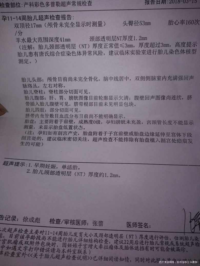 昨天做的彩超和nt,医生们给看见正常吗?