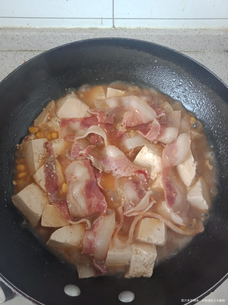 午饭,培根肉玉米炖豆腐,烧菜花