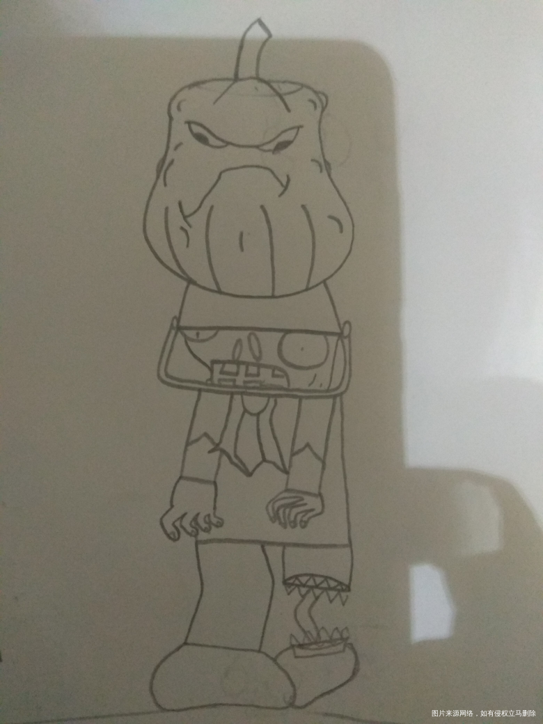 儿子刚画的,新鲜出炉,倭瓜砸僵尸