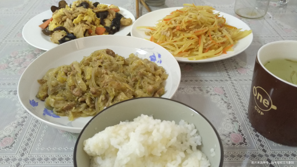 今天的午饭了,木须肉,土豆丝