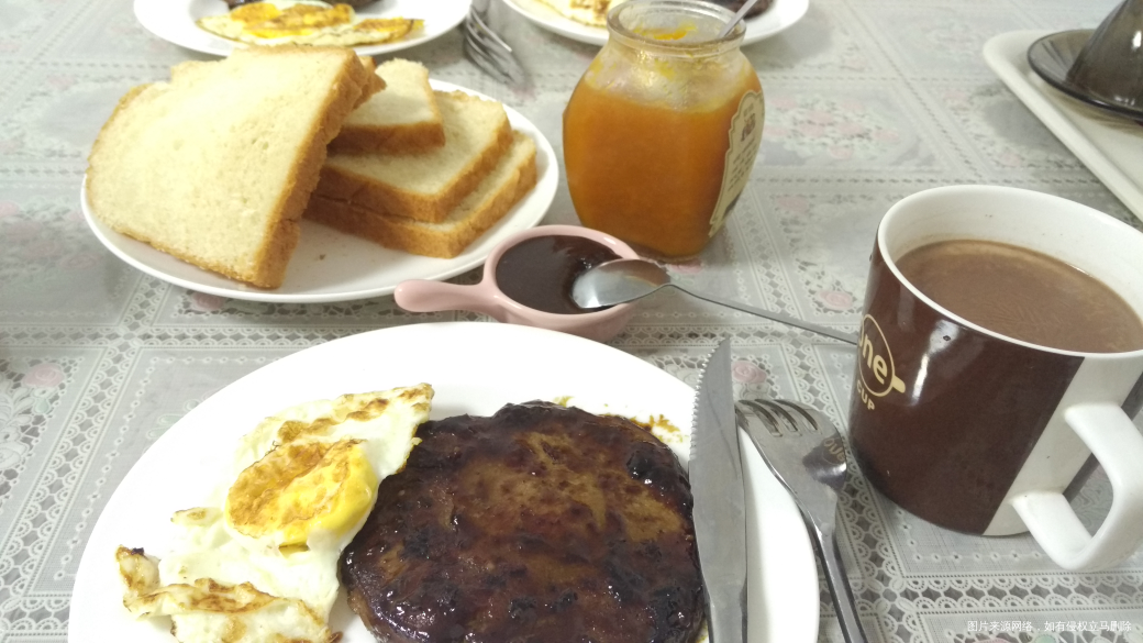 今天的早饭,煎了牛排和