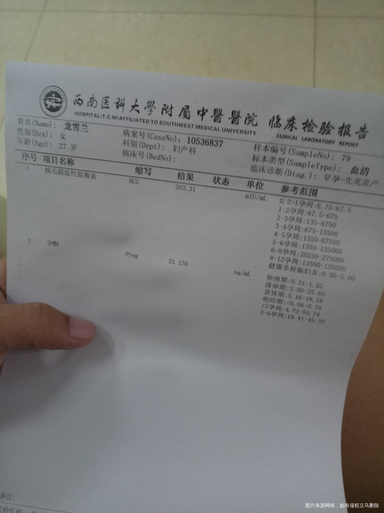 末次4月17,昨天出血,昨天抽血化验,今天试纸没有加深