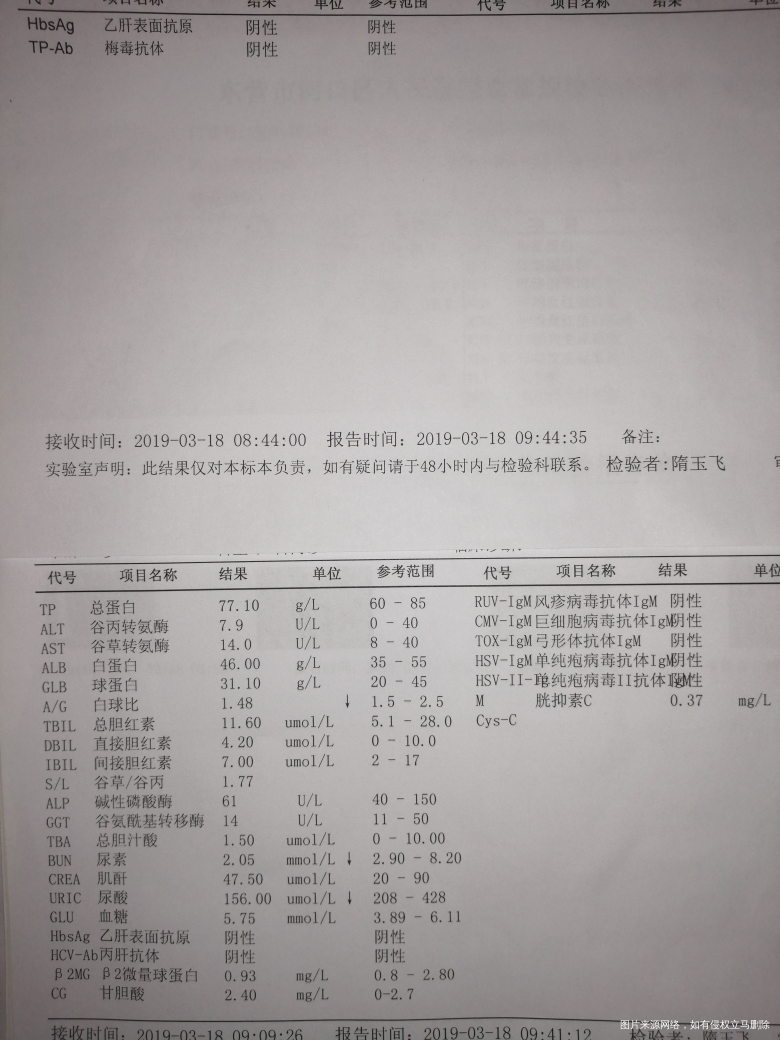 通过这个单子能看出有没有乙肝吗?