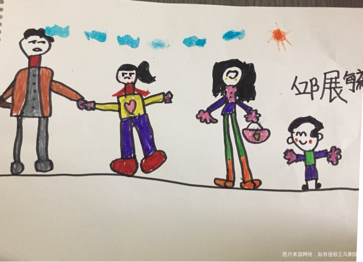 闺女今天美术课画的一家四口
