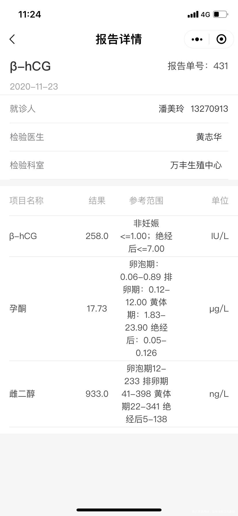 囊胚移植12天血值258孕酮1773