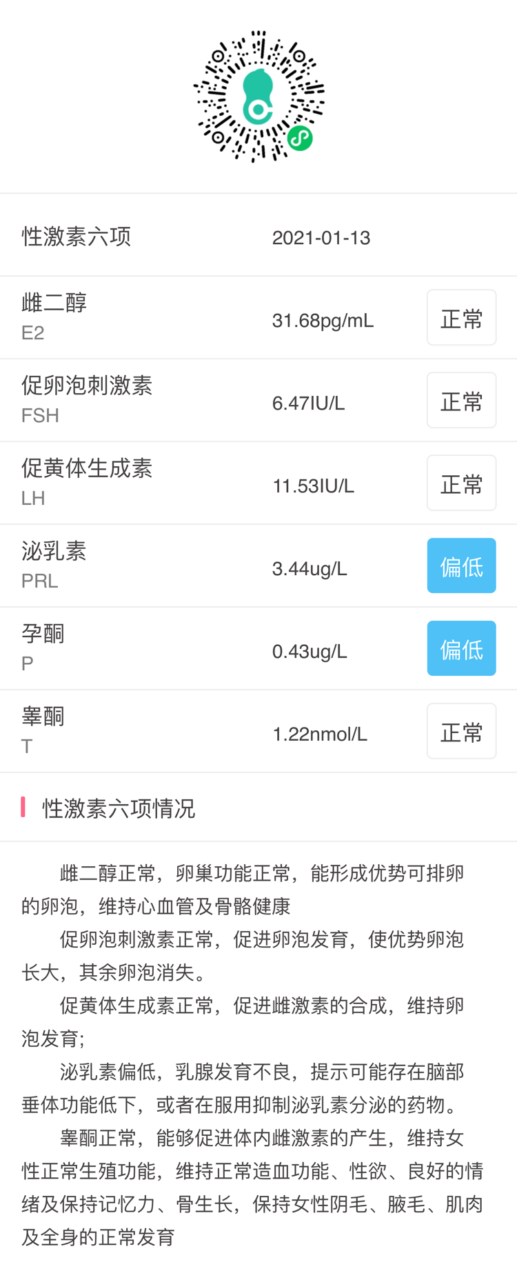 这个是月经第三天测试的性激素请问这个正常吗可