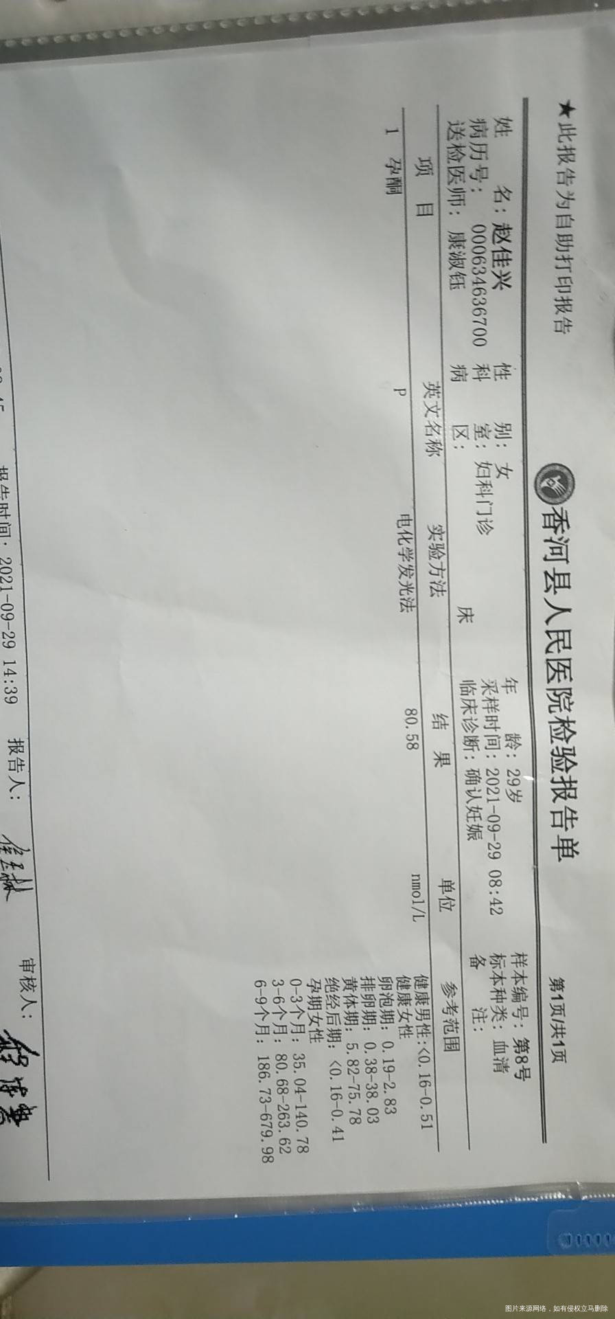 本人末次月经823日想请问一下我这两次验血的