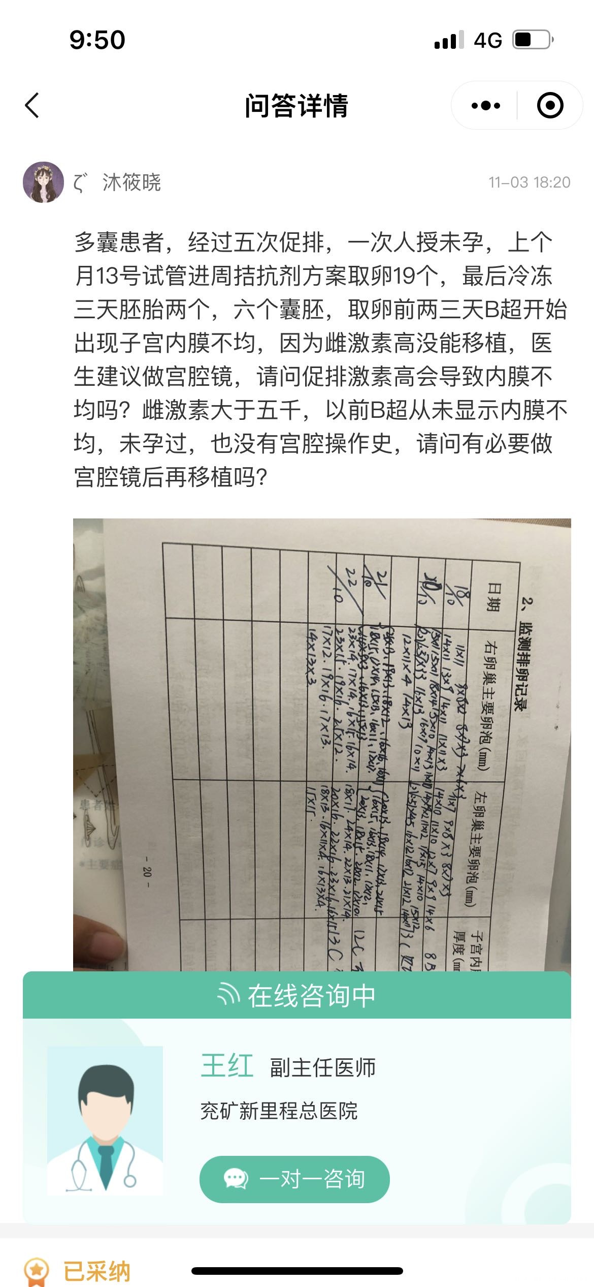 接上个月促排取卵后本月15号做了宫腔镜病理结