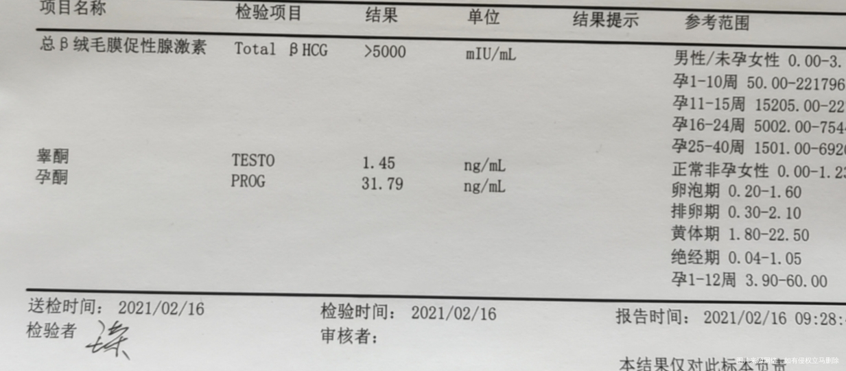 怀孕59天抽血化验孕酮3178血hcg显示大