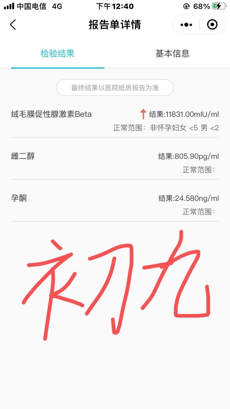 1月27号移植冻囊胚一枚今天移植后24天血值