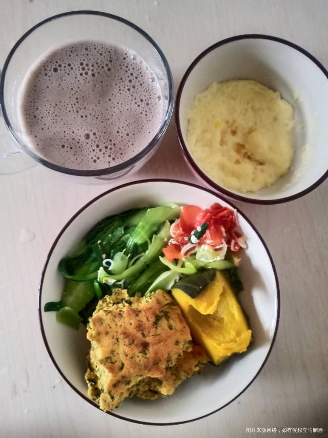 早饭,黑豆豆浆鸡蛋羹,南瓜青菜玉米面蔬菜饼