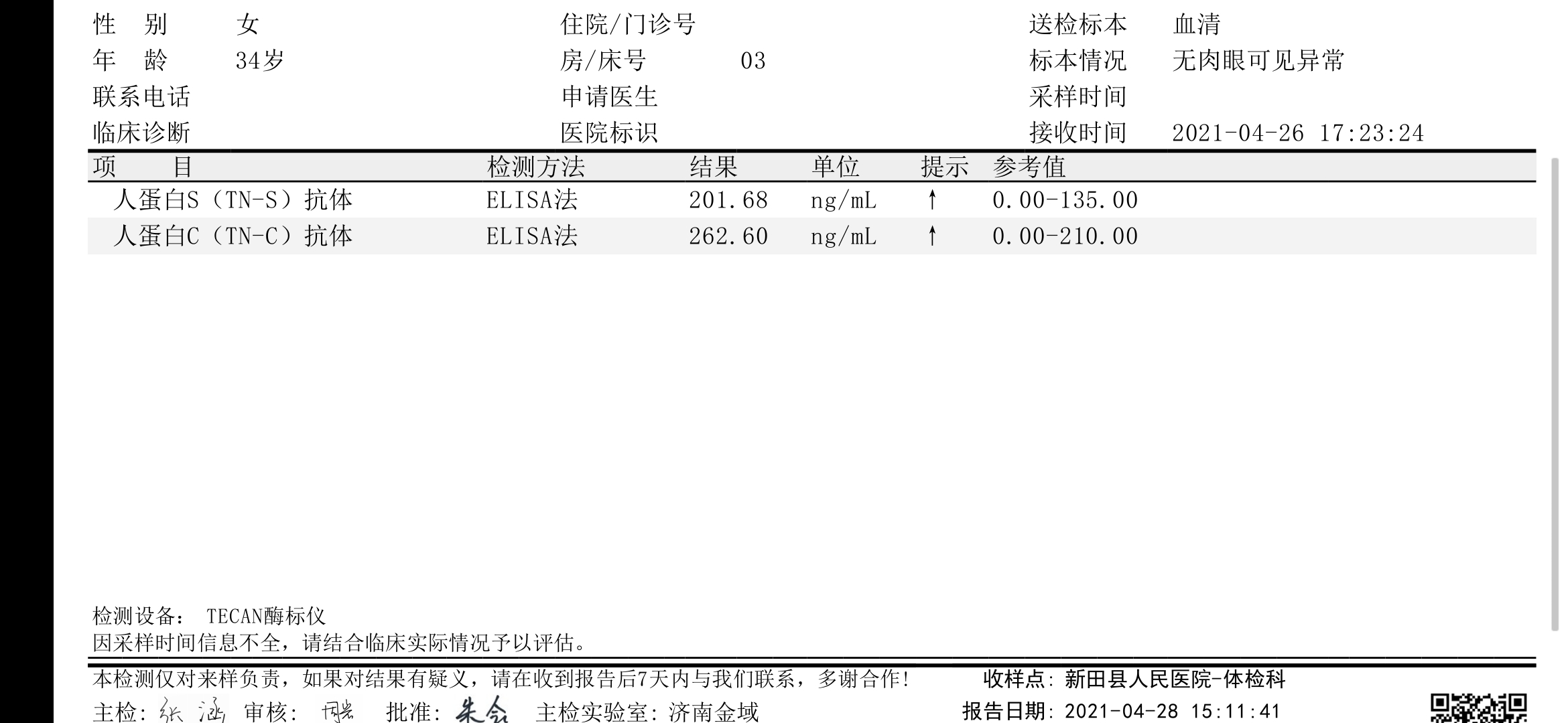 4月24日:甲状腺T3T4正常TSH37甲状