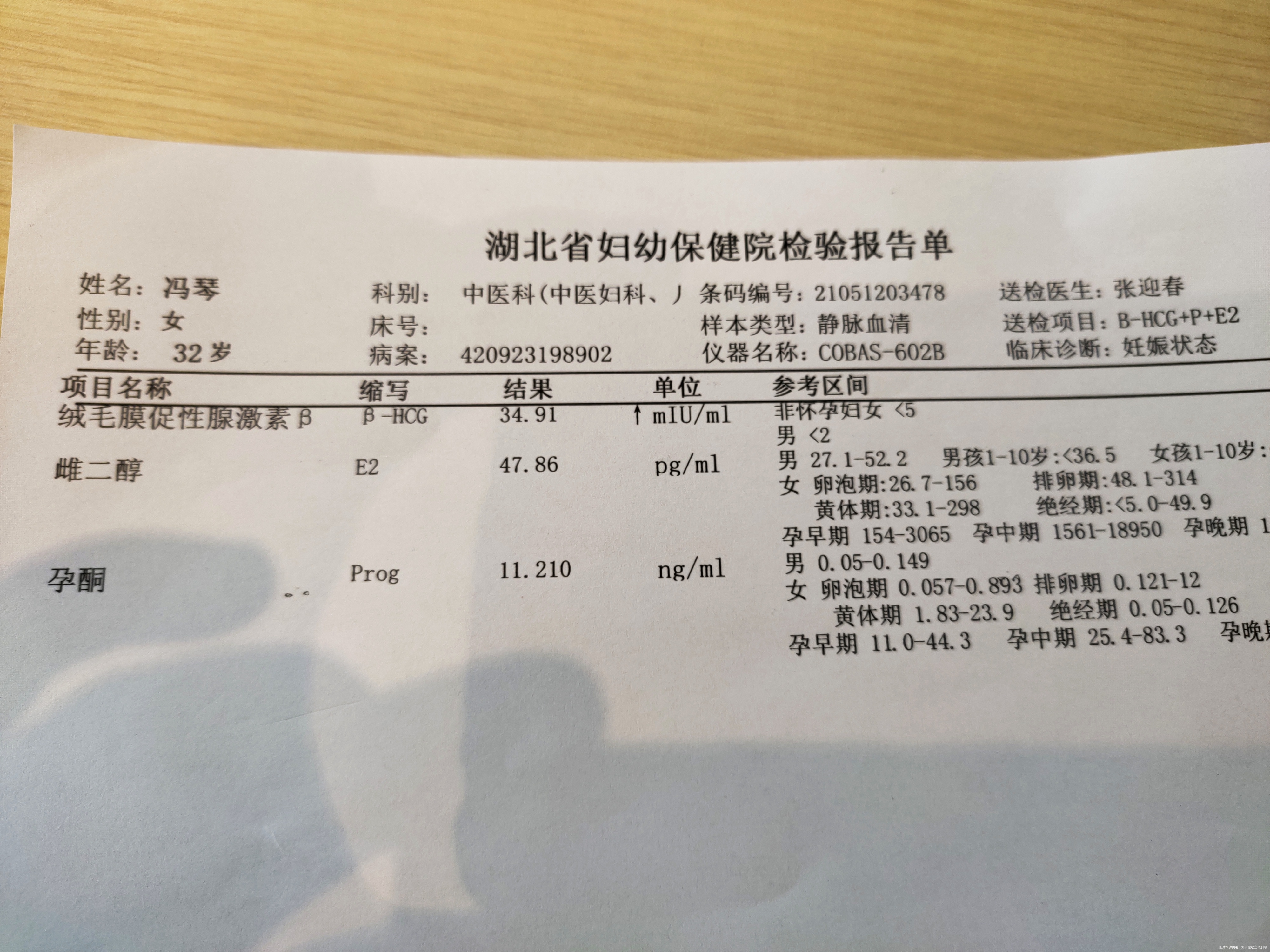 这是同房后14天检查翻倍结果后天继续查翻倍请