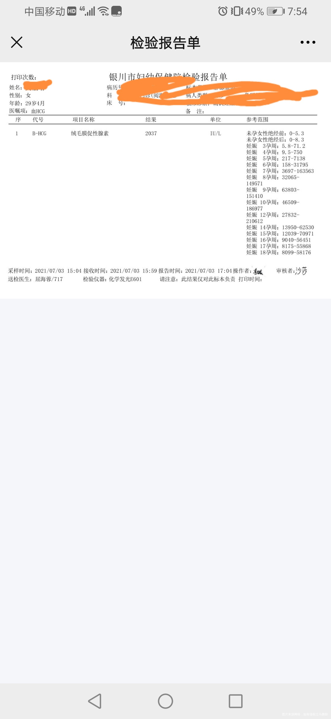 今天去医院抽血刚才看电子报告但是结果是203