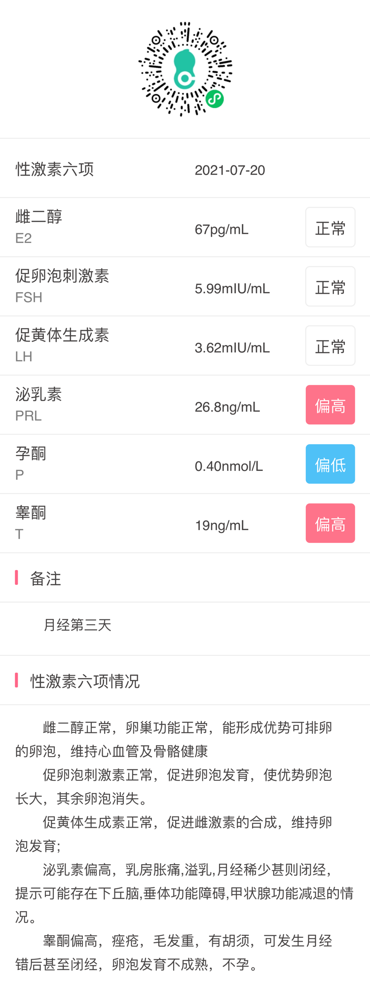 月经周期规律31~34天性激素六项正常吗