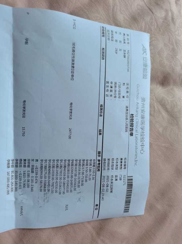 医生您好我是7月4号排卵的这是8月2号的血值