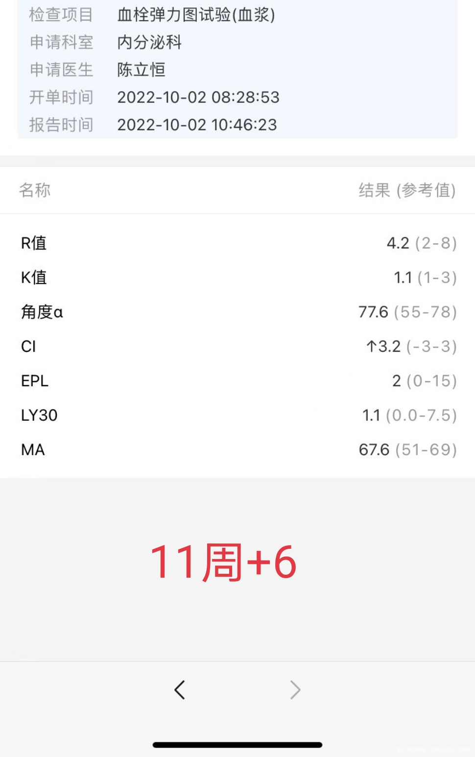 孕12周血栓弹力图是不是有高凝看R和MA指标
