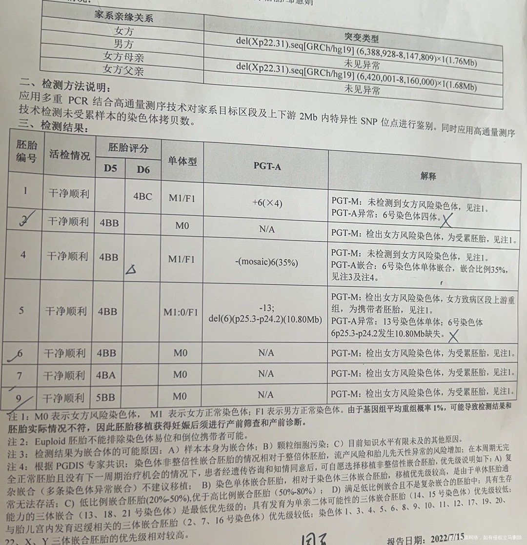 三代试管胚胎筛查没有正常的只有一个6号单体嵌