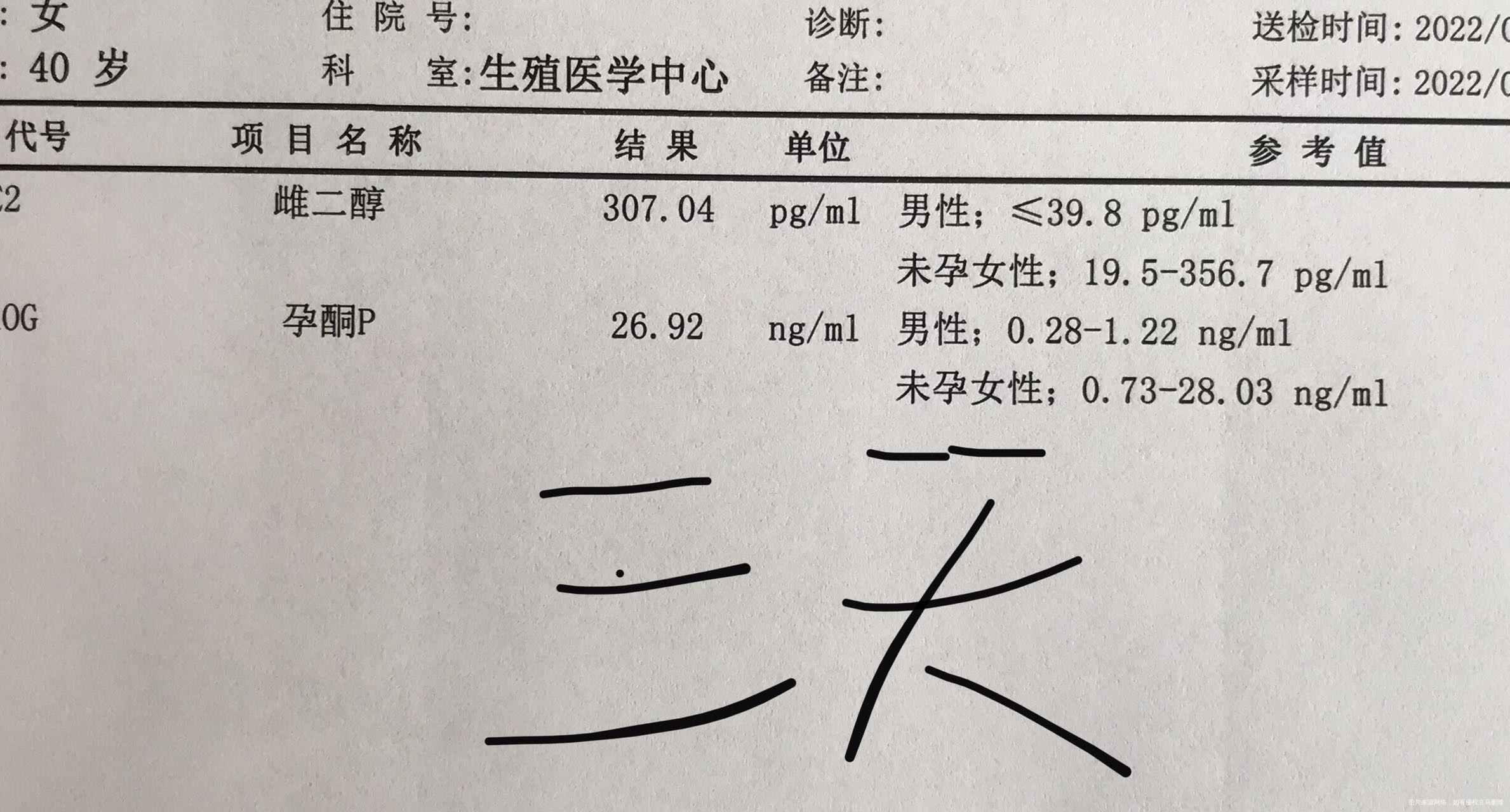移植冻胚第三天的雌二醇比移植前一天降了100