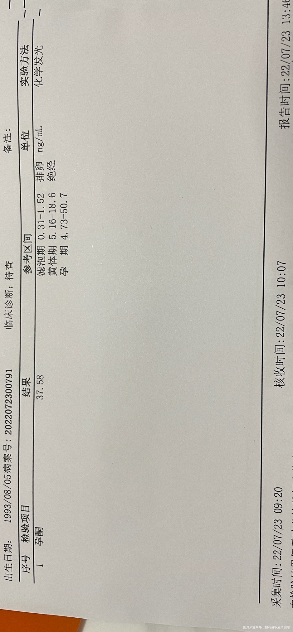 试管移植第七天的时候查hcg45孕酮3758