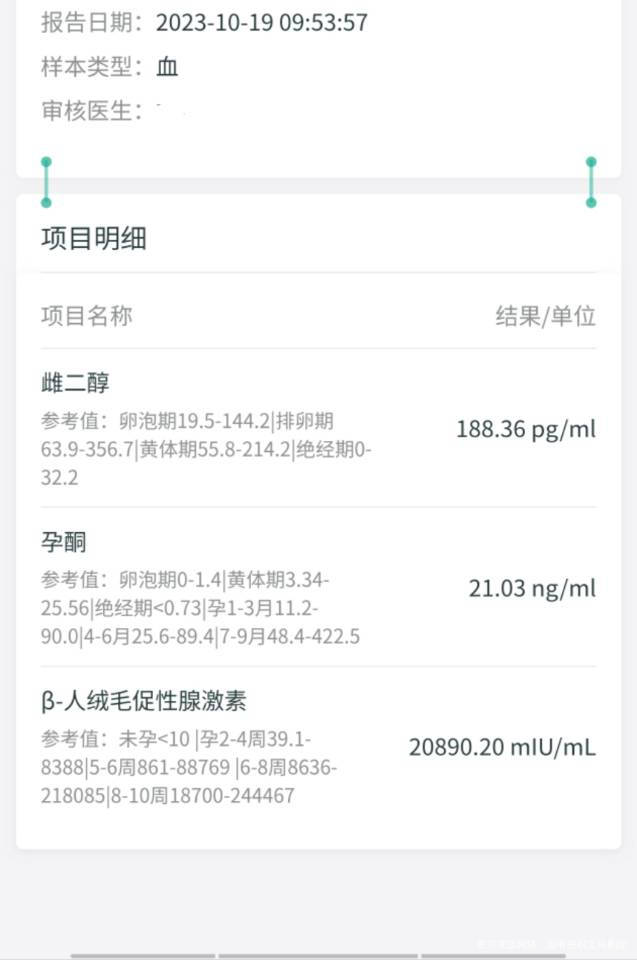 孕六周在1014抽血hcg4000孕酮9几保