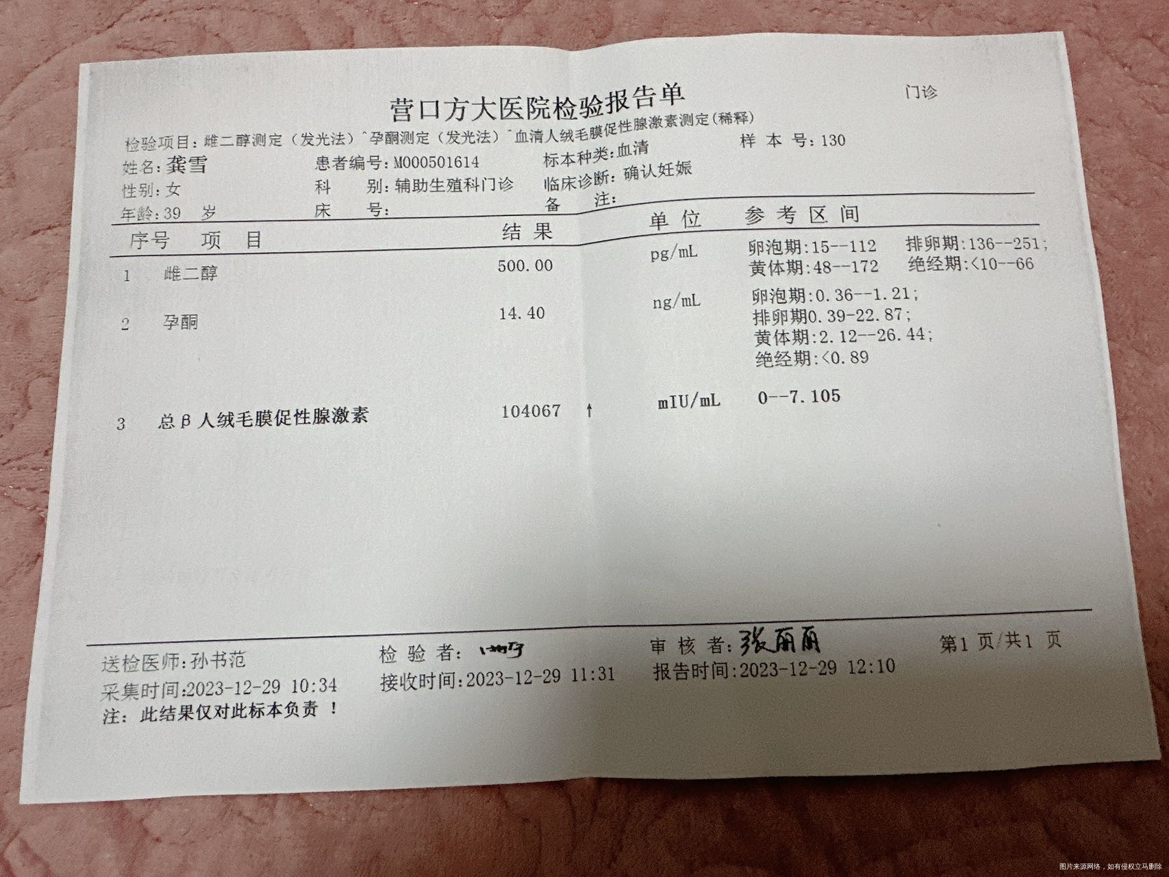 孙主任我的结果出来了