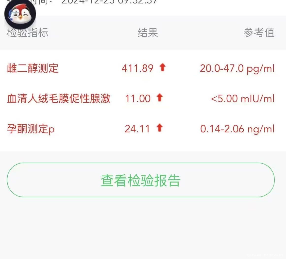 12月15日移植冻囊胚4AA12月23日测H