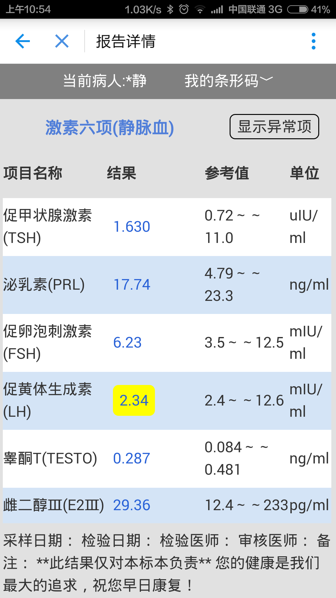 性激素六項促黃體生成素低